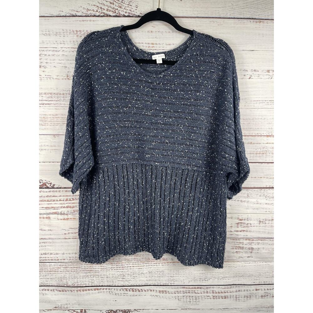 Pure Jill Sweater Women's Small Blue Open Knit Kimono Sleeve Oversized Pullover